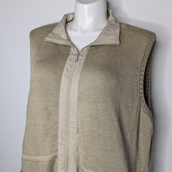 Lafayette 148 Tan Collared Zip Up Hemp Sweater Vest 3X - Picture 2 of 9